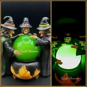 HALLOWEEN Witches Light Up Glowing Swirling Crystal Ball Globe Cauldron SeeVideo